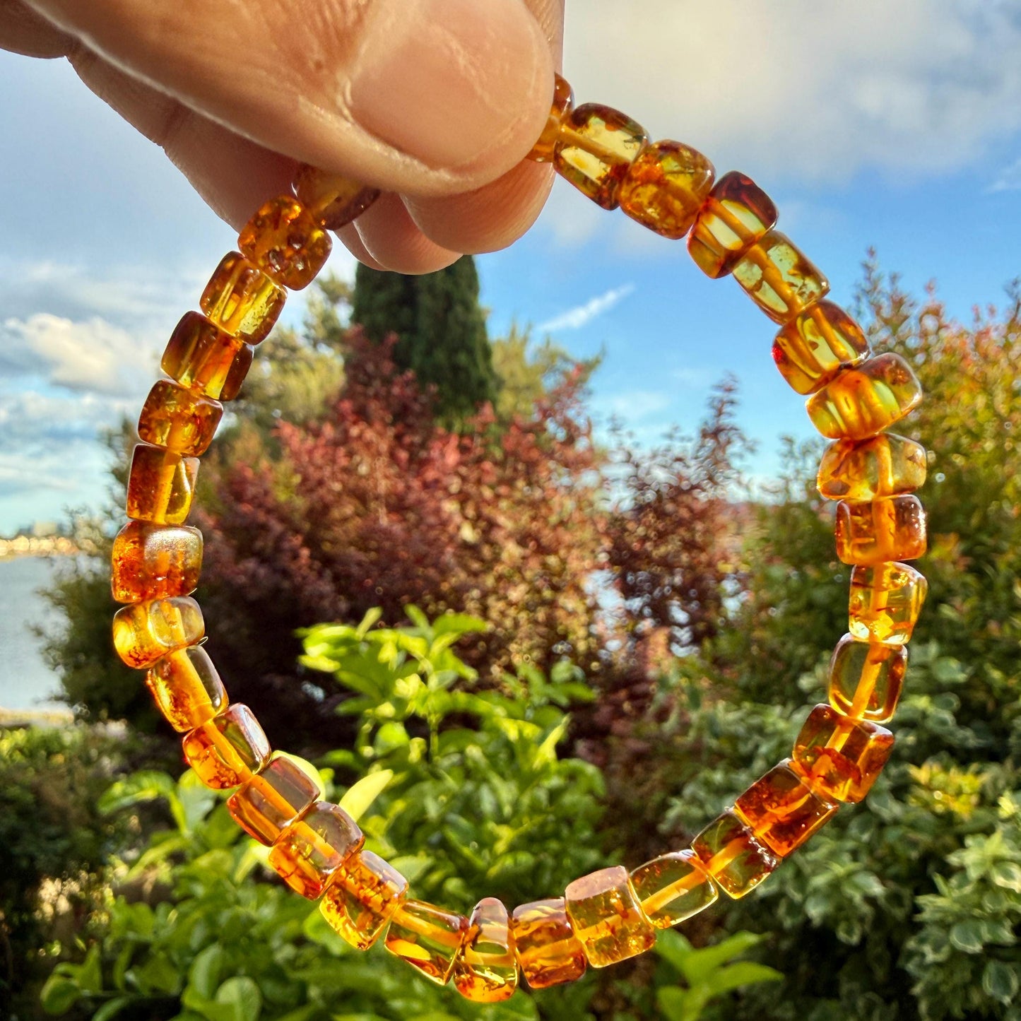 Natural Polish Amber Bracelet – Irregular Cube Nugget Beads, Baltic Amber Jewelry, Organic Gemstone Bracelet, Boho Healing Crystal Gift