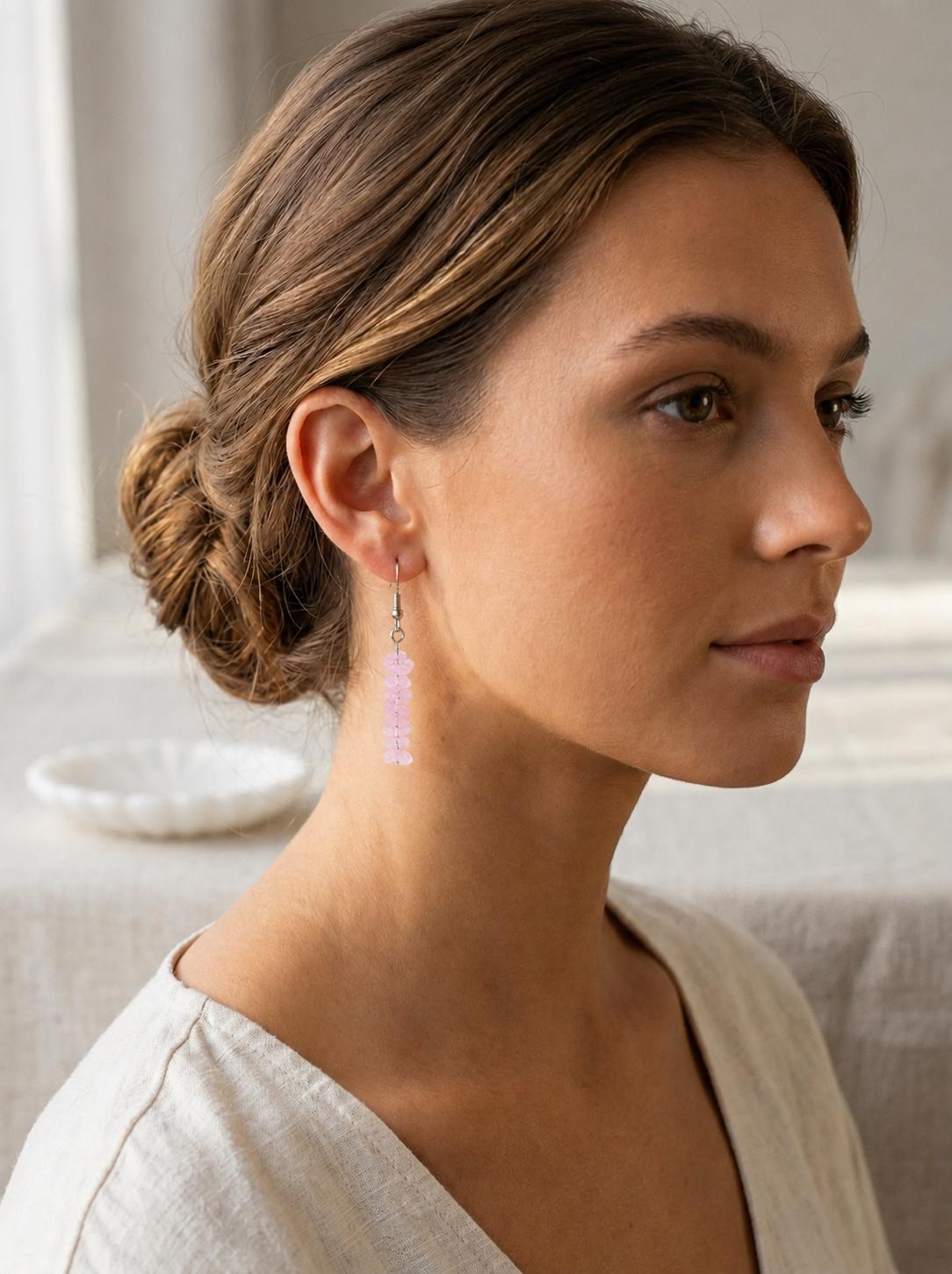 Rose Quartz Earrings — Soft Heart