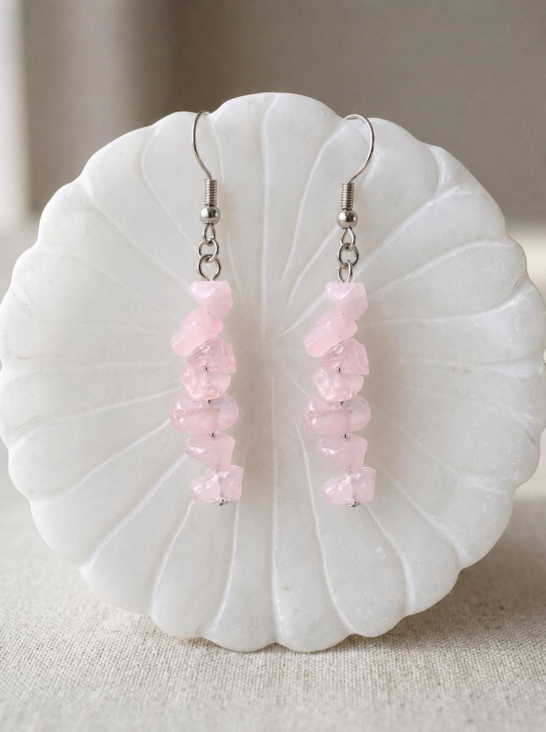 Rose Quartz Earrings — Soft Heart