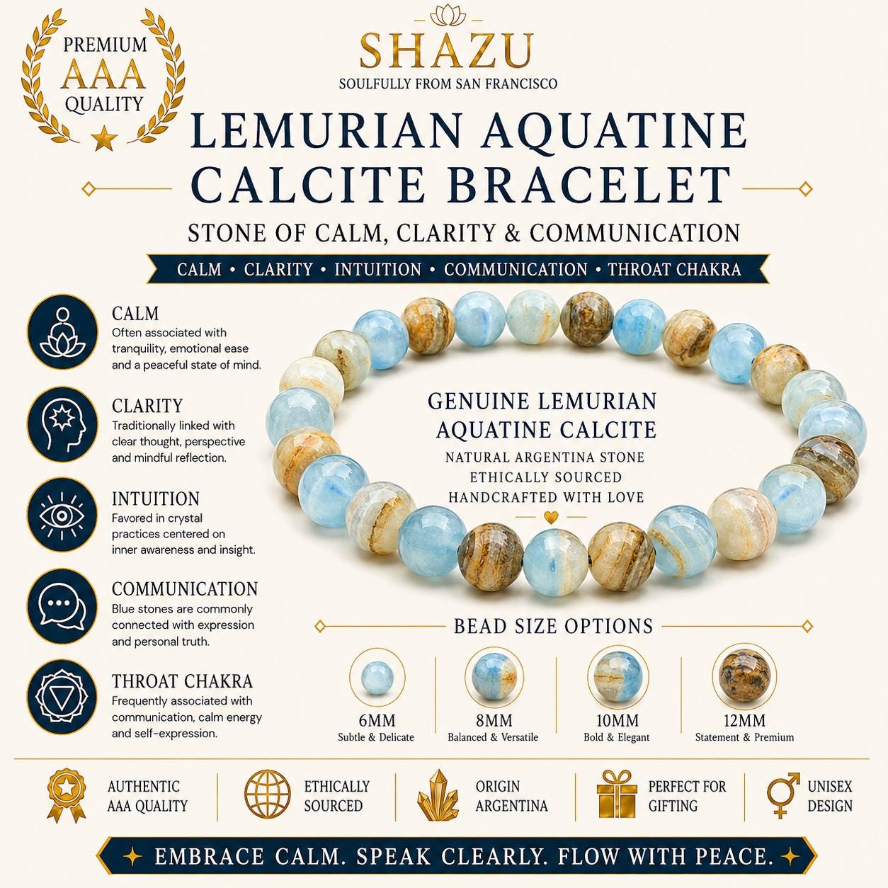 Aquatine Calcite Bracelet — Sea Quiet