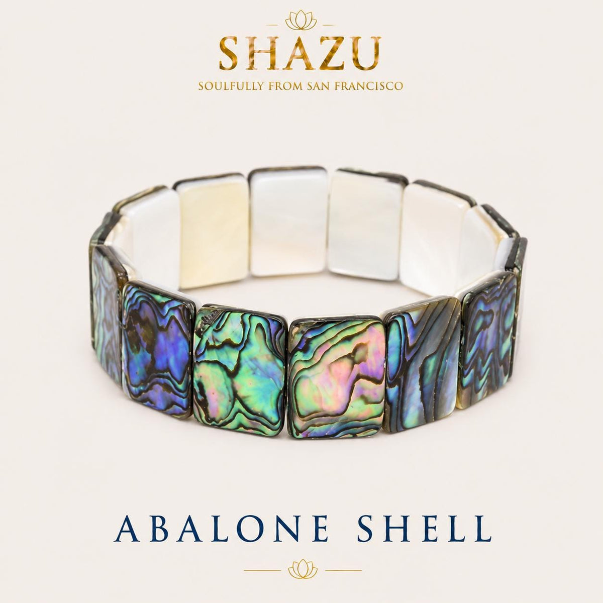 Natural Abalone Shell Bracelet – New Zealand Paua Shell | Rectangular 18x14MM Beads | 6.5 Inch Stretch Bracelet | Abalone Jewelry