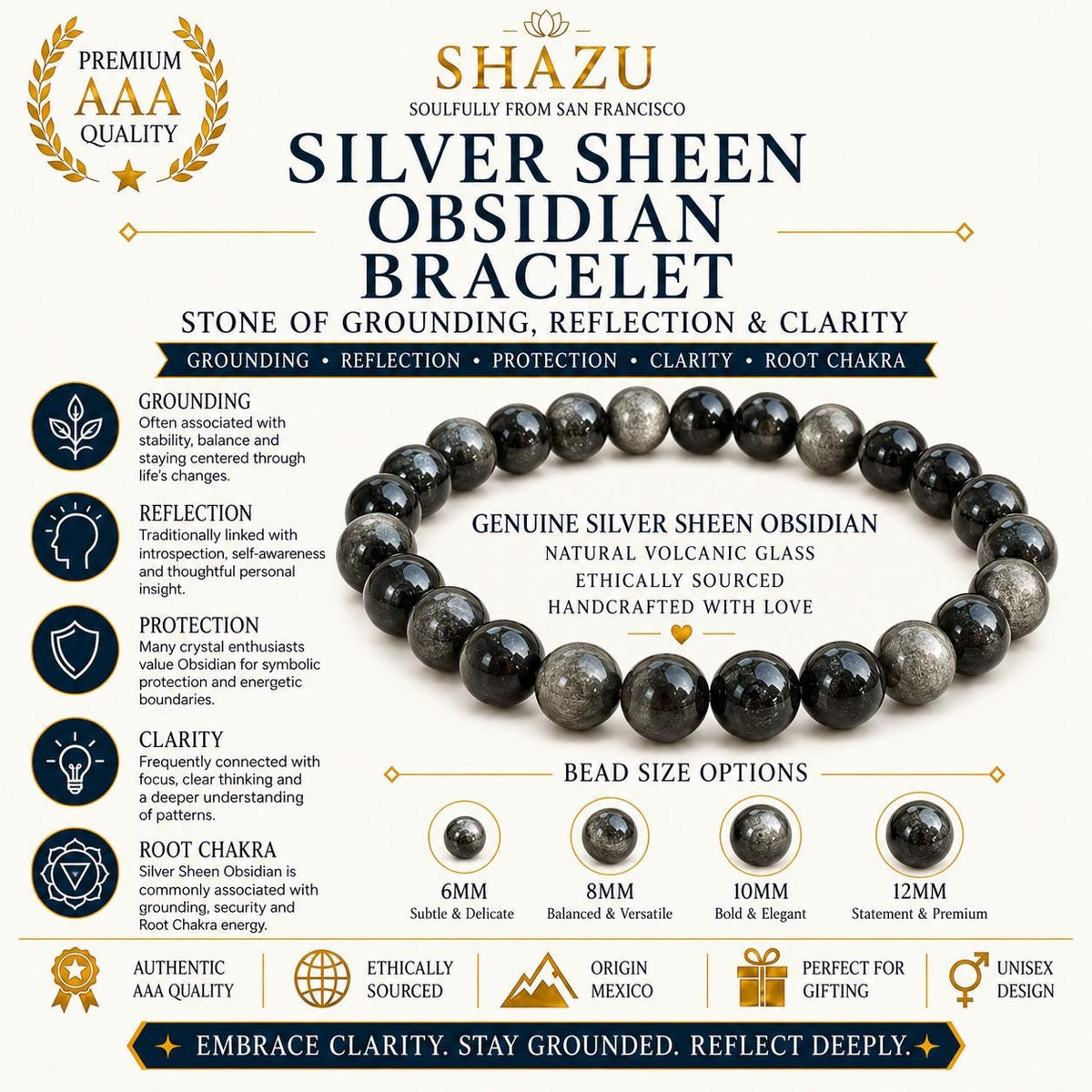 Silver Sheen Obsidian Bracelet — Grounding & Protection