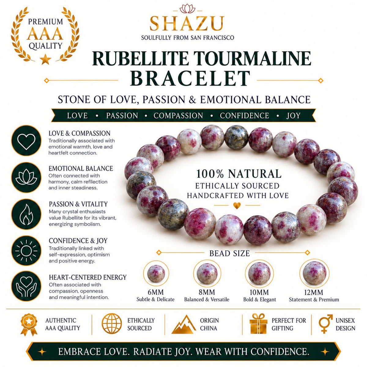 Plum Blossom Tourmaline Bracelet — Love & Compassion