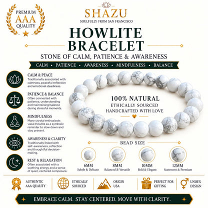 Howlite Round Bead Bracelet — Calm & Patience