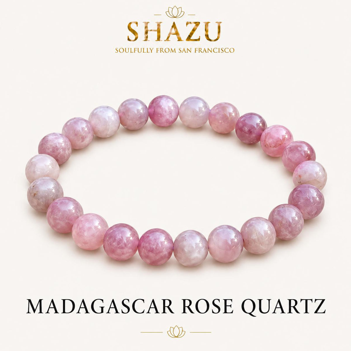 AAA Madagascar Rose Quartz Bracelet – Natural Mauve Rose Quartz Gemstone Jewelry | Lavender Rose Quartz Bracelet