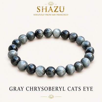 AAA Gray Chrysoberyl Cats Eye Bracelet – Natural Cat Eye Stone Bracelet | Chatoyant Chrysoberyl Gemstone Jewelry