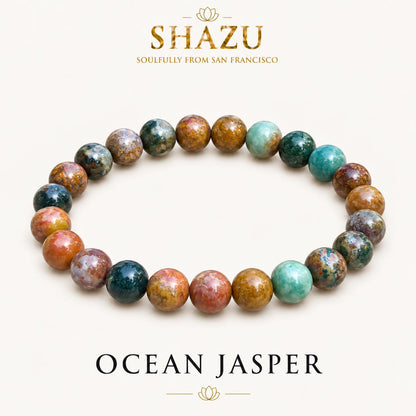 AAA Ocean Jasper Bracelet – Natural Orbicular Jasper Gemstone Bracelet | Ocean Jasper Crystal Bead Jewelry