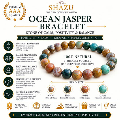 AAA Ocean Jasper Bracelet – Natural Orbicular Jasper Gemstone Bracelet | Ocean Jasper Crystal Bead Jewelry