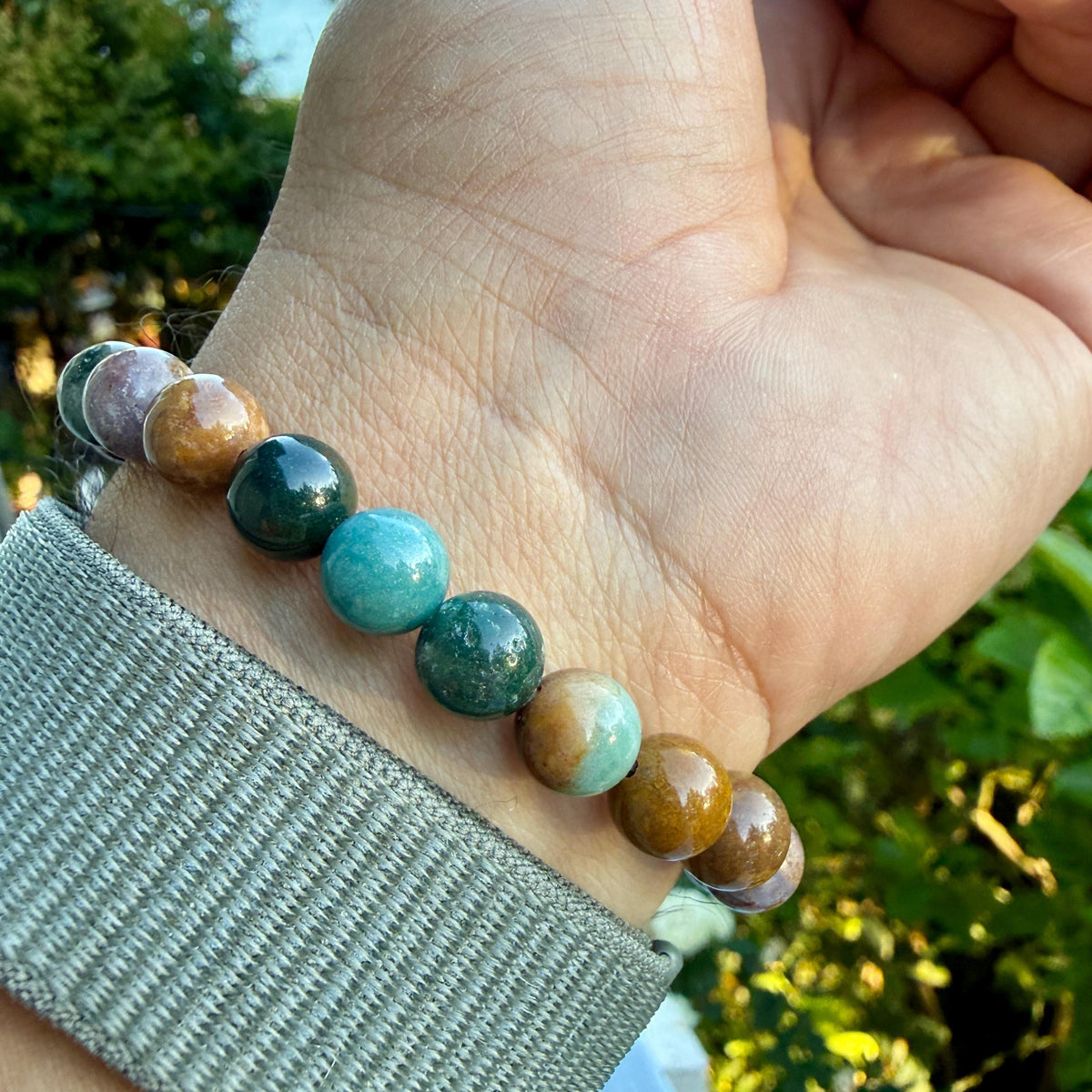 AAA Ocean Jasper Bracelet – Natural Orbicular Jasper Gemstone Bracelet | Ocean Jasper Crystal Bead Jewelry