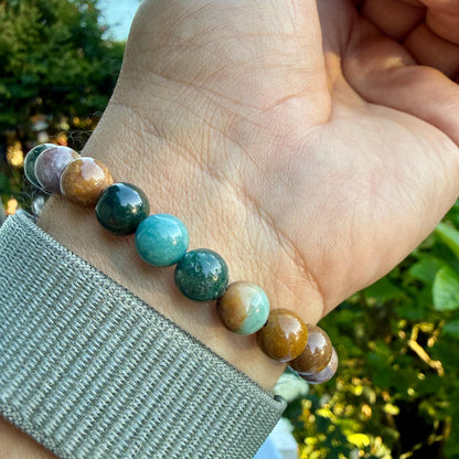 AAA Ocean Jasper Bracelet – Natural Orbicular Jasper Gemstone Bracelet | Ocean Jasper Crystal Bead Jewelry