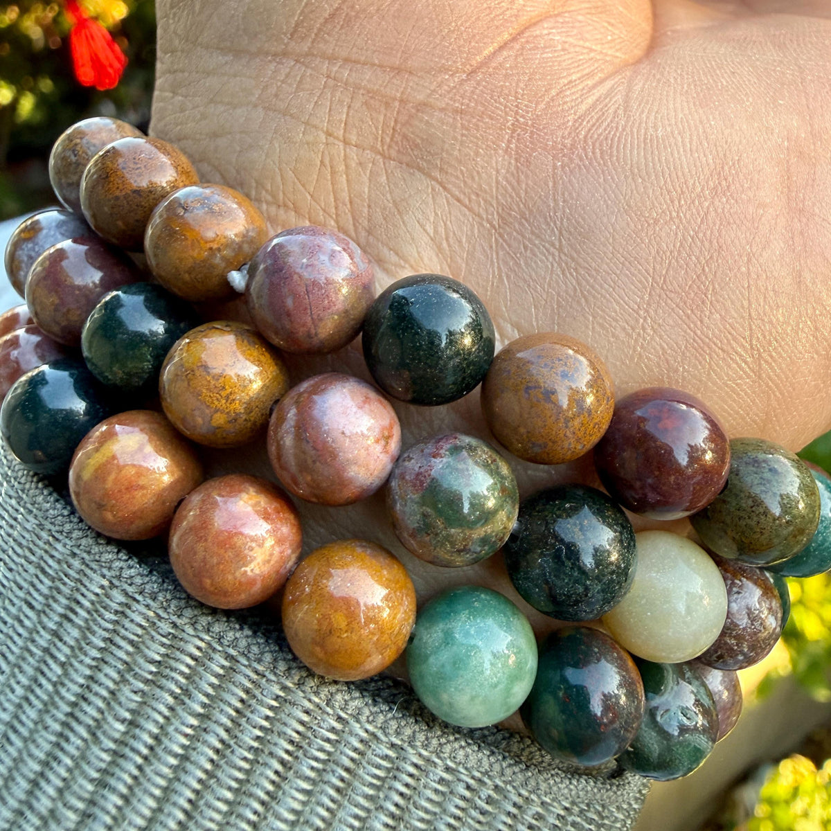 AAA Ocean Jasper Bracelet – Natural Orbicular Jasper Gemstone Bracelet | Ocean Jasper Crystal Bead Jewelry