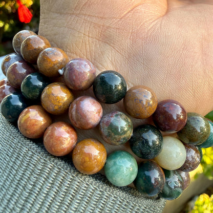 AAA Ocean Jasper Bracelet – Natural Orbicular Jasper Gemstone Bracelet | Ocean Jasper Crystal Bead Jewelry