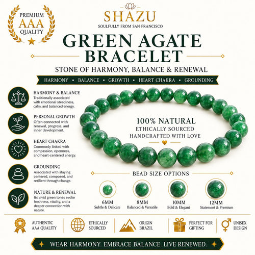 AAA Green Agate Bracelet – Natural Green Agate Gemstone Bracelet | Green Agate Crystal Stretch Bracelet | Green Agate Stone Jewelry