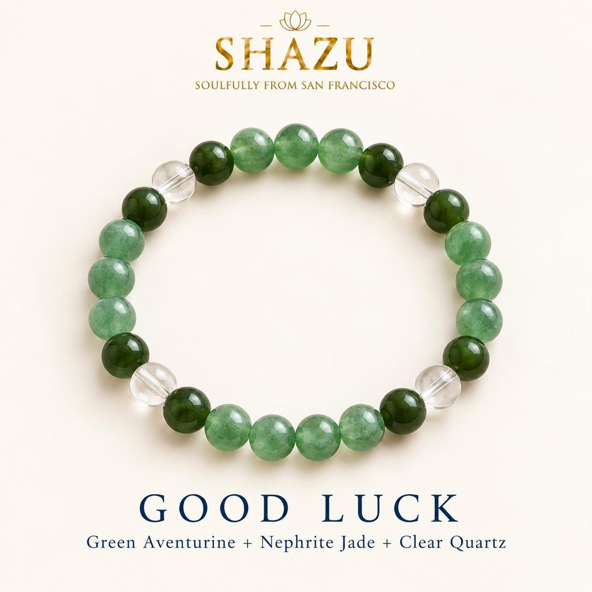 Good Luck Bracelet – Green Aventurine, Nephrite Jade & Clear Quartz | Lucky Gemstone Bracelet