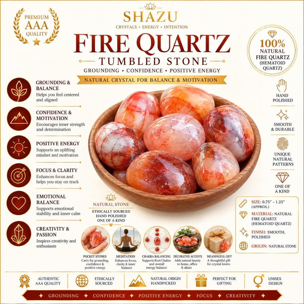 Fire Quartz Tumbled Stone — Warm Confidence