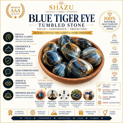 Blue Tiger Eye Tumbled Stone — Calm & Focus