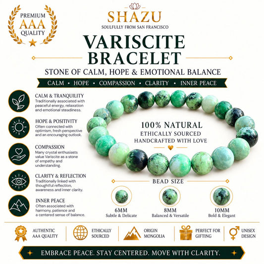 AAA Variscite Bracelet – Natural Green Variscite Stone Bracelet | Genuine Variscite Gemstone Jewelry