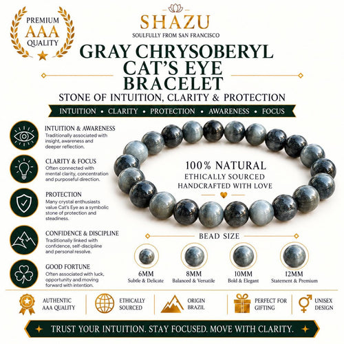 AAA Gray Chrysoberyl Cats Eye Bracelet – Natural Cat Eye Stone Bracelet | Chatoyant Chrysoberyl Gemstone Jewelry