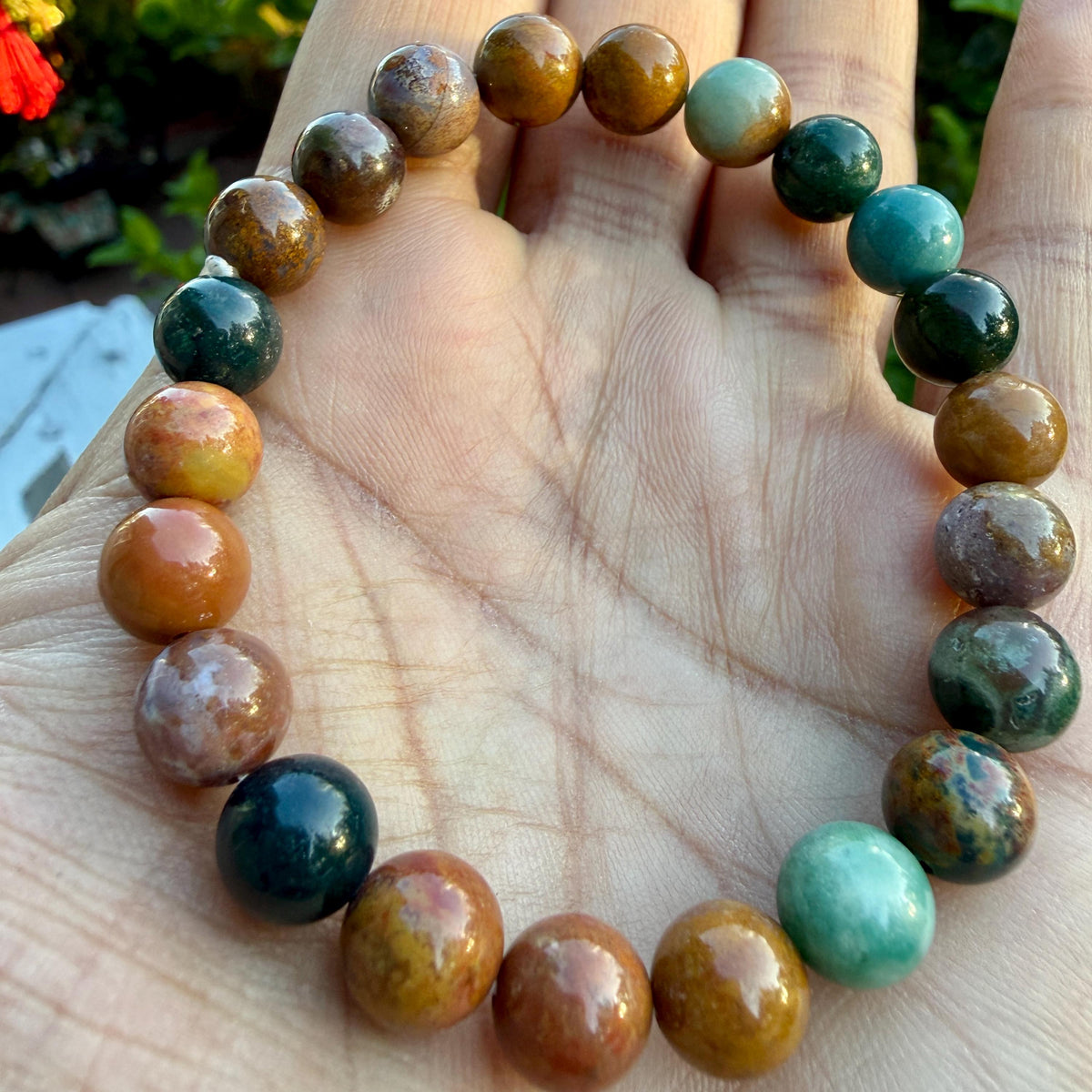 AAA Ocean Jasper Bracelet – Natural Orbicular Jasper Gemstone Bracelet | Ocean Jasper Crystal Bead Jewelry