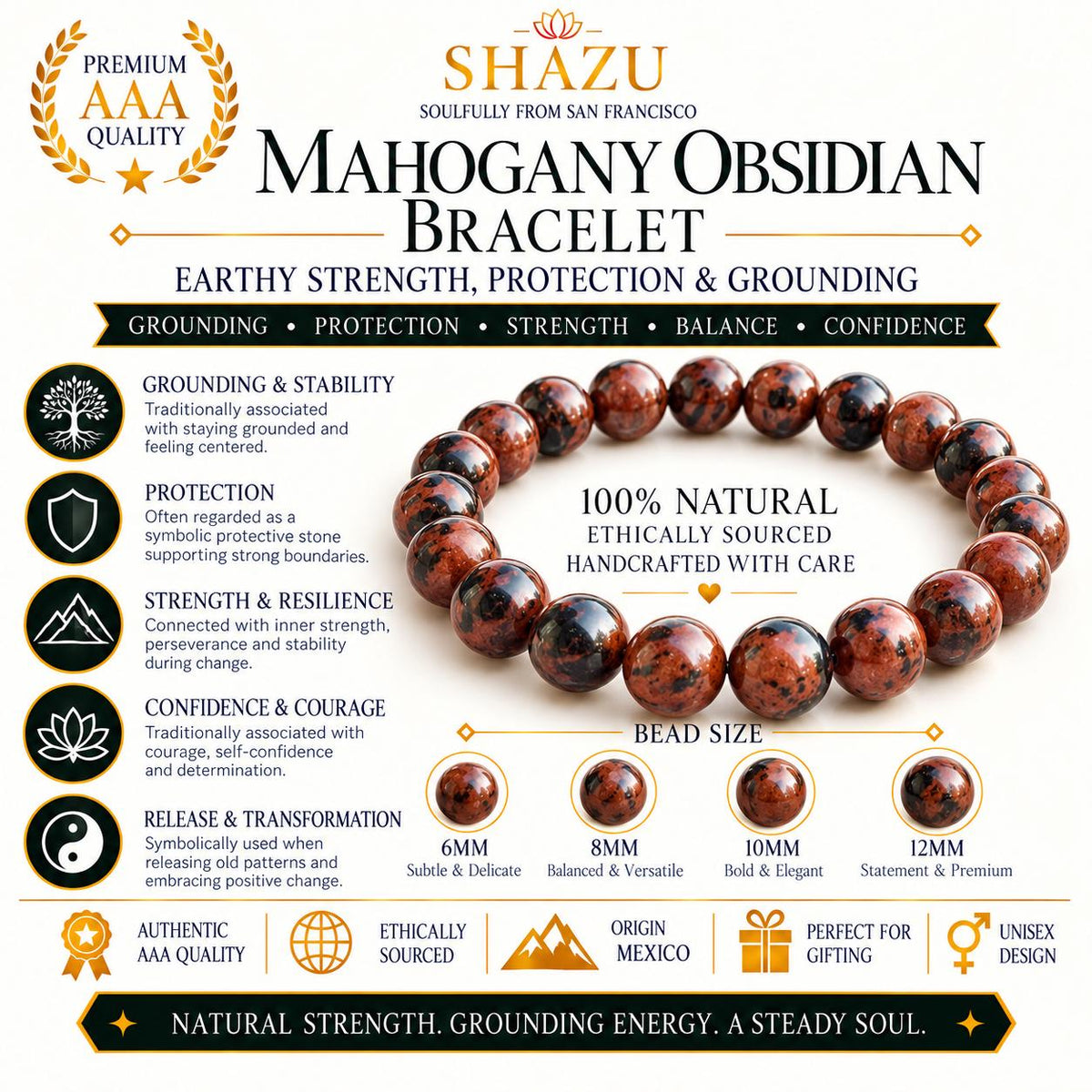 Mahogany Obsidian Bracelet — Grounding & Calm