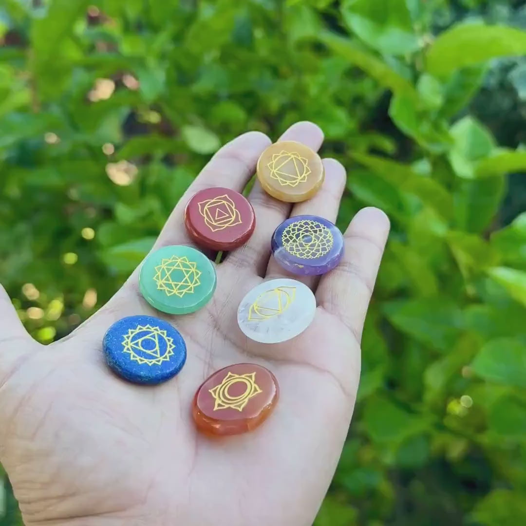 Seven Chakra Engraved Stone Set, 25mm — Balance & Harmony
