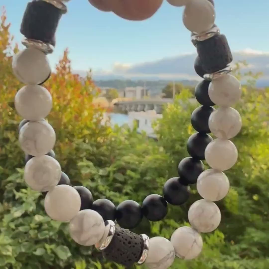 Yin Yang Bracelet — Black Onyx, Howlite & Lava Stone