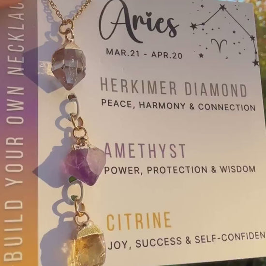 Aries Zodiac Necklace — Raw Crystal Trio