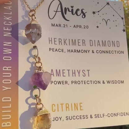 Aries Zodiac Necklace — Raw Crystal Trio
