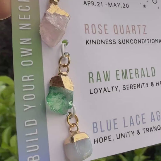 Taurus Zodiac Necklace — Raw Crystal Trio
