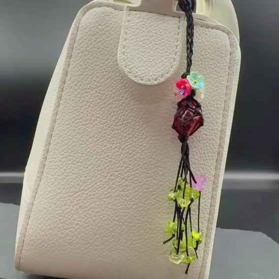 Cherry Red Glass Bag Charm — Tassel Keychain