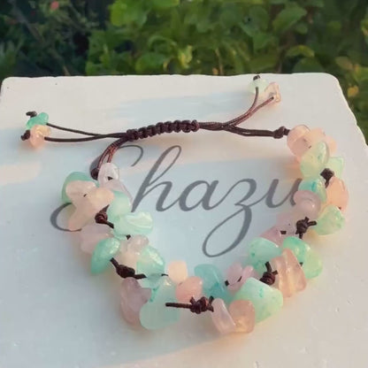 Rose Quartz & Aquamarine Chip Bracelet — Love & Calm