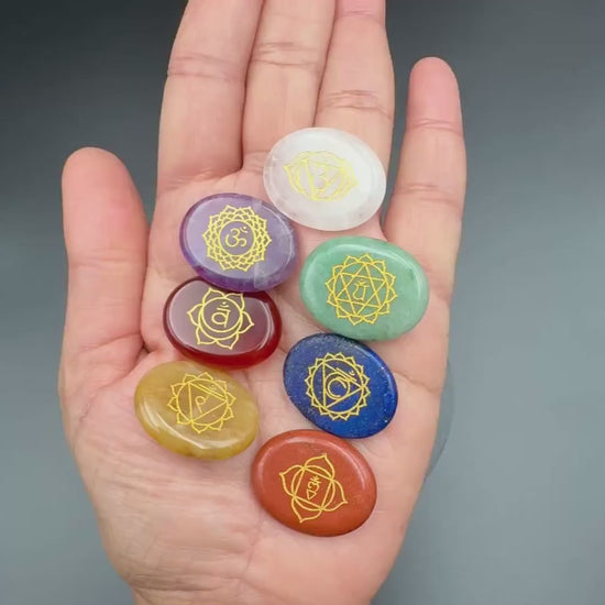 Seven Chakra Engraved Stone Set, Oval — Balance & Harmony