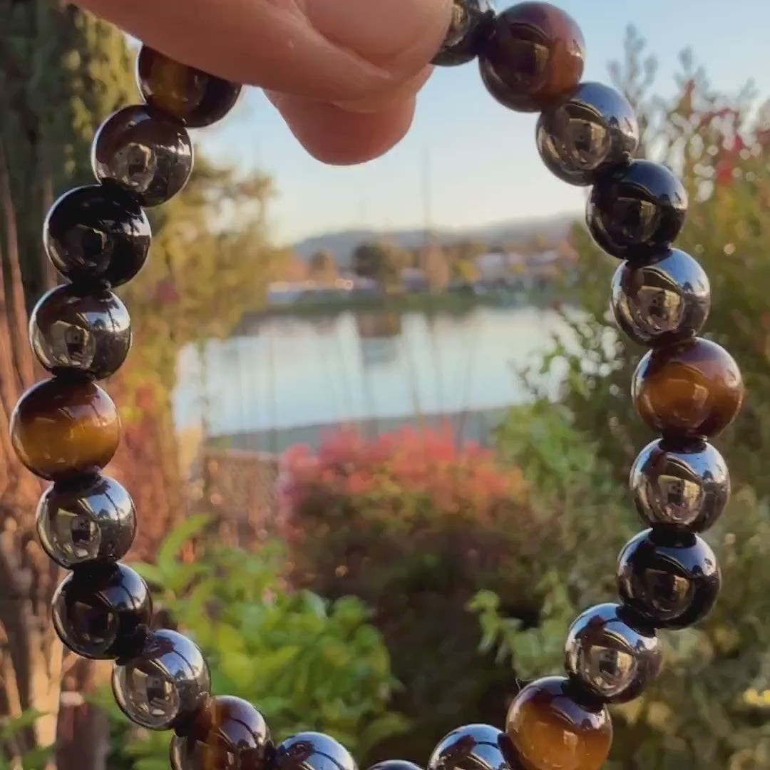 Triple Protection Bracelet — Tiger Eye, Hematite & Obsidian