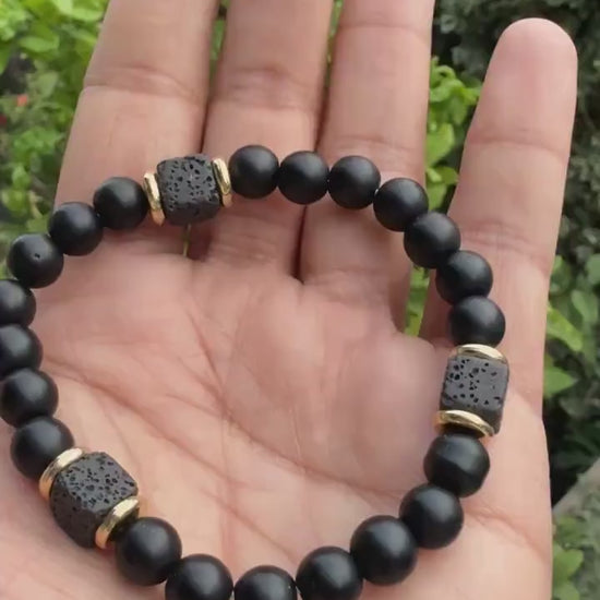 Lava Stone & Black Onyx Bracelet — Grounding & Protection
