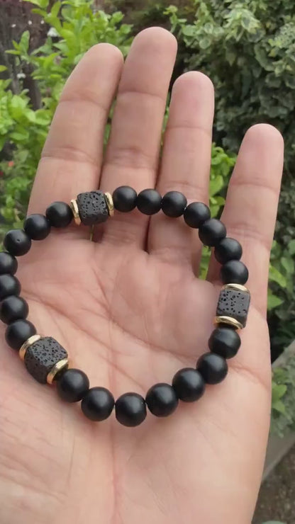 Lava Stone & Black Onyx Bracelet — Grounding & Protection
