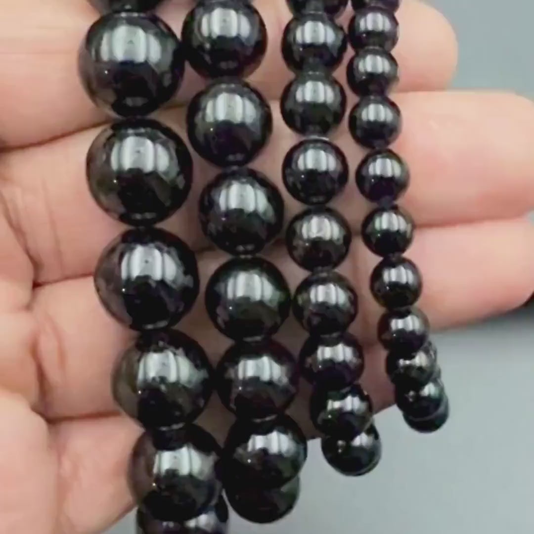 Black Tourmaline Round Bead Bracelet — Protection & Grounding