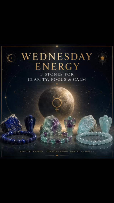 Wednesday stack: Lapis Lazuli, Fluorite, Aquamarine — clarity, focus, calm communication.